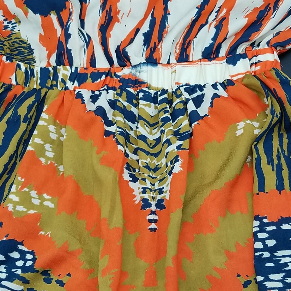 Forever Twentyone Boutique Medium Orange, Blue & Gold Boho Spaghetti Strap Dress - Picture 6 of 7